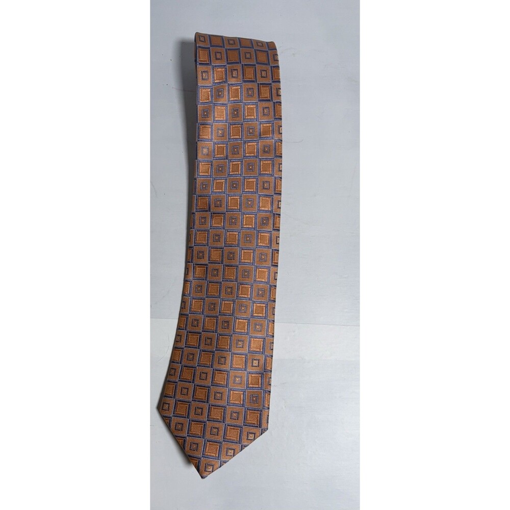 Meeting Street 100% Silk Men’s  Tie Orange And Blue Geometric  Pattern Classic